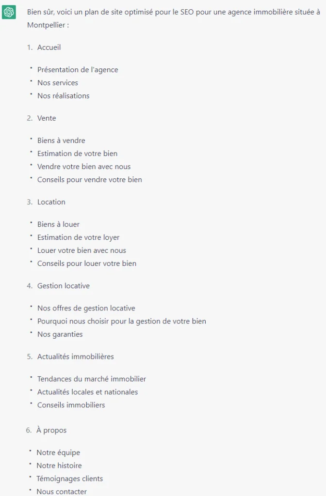 Plan de site SEO avec chat GPT