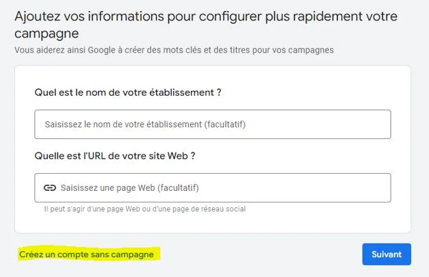 Creation de compte Google Ads - Etape 5